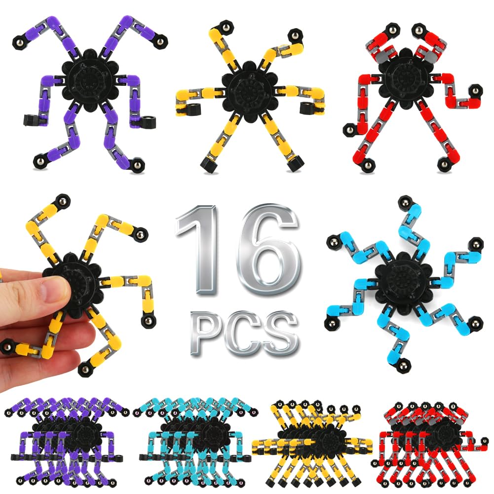 16 Pack Deformable Fidget Spinners – JYXT Robot Chain Gyro Toys for Stress Relief and ADHD Focus