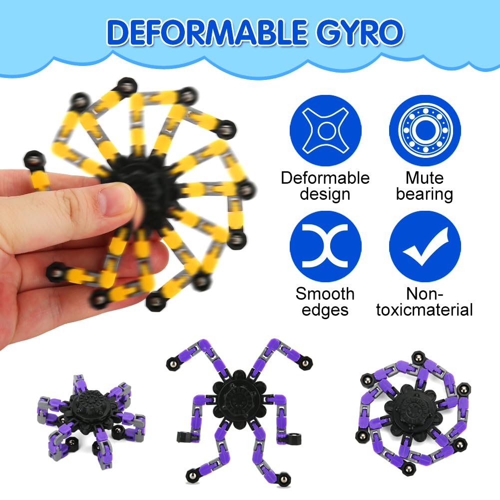 16 Pack Deformable Fidget Spinners – JYXT Robot Chain Gyro Toys for Stress Relief and ADHD Focus