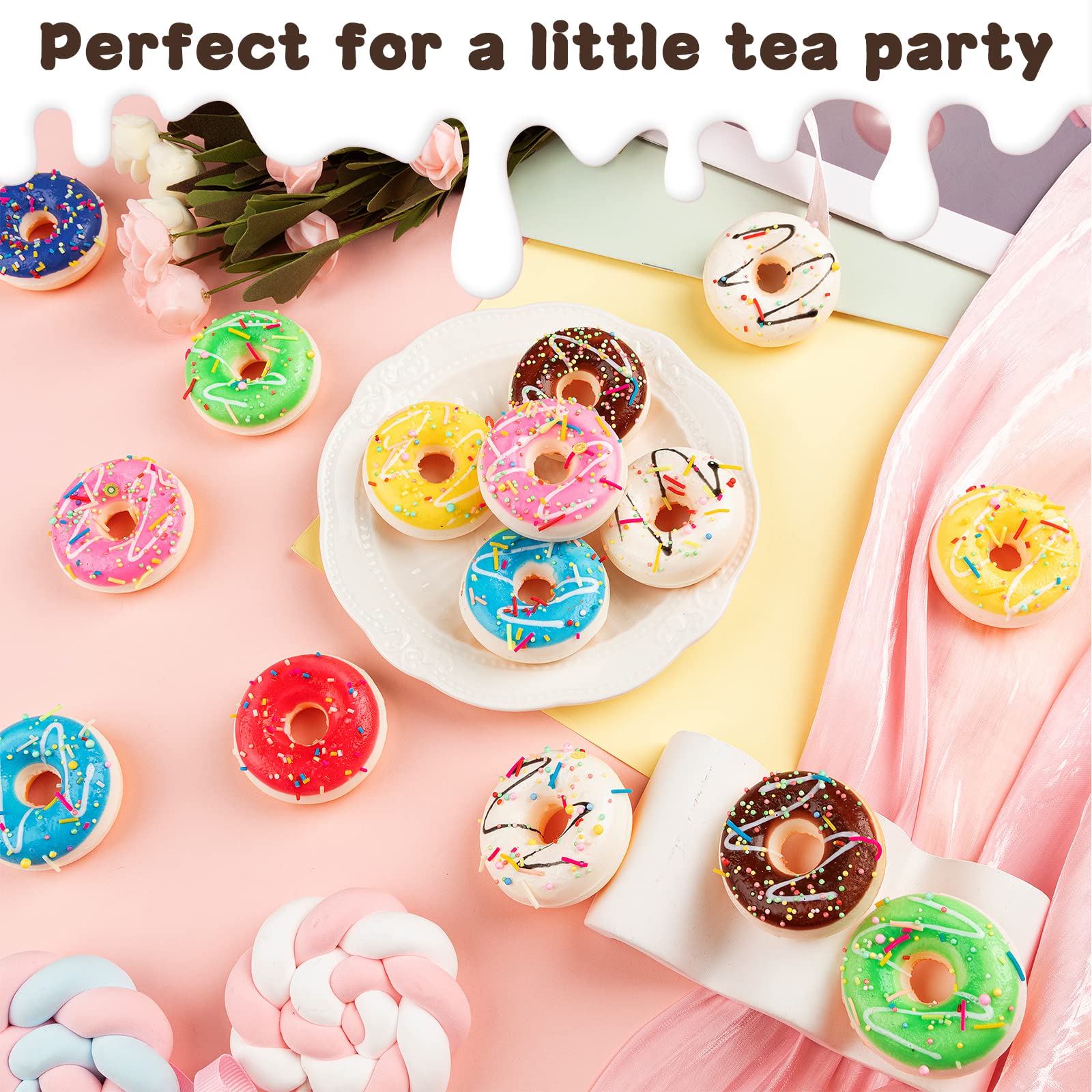 16-Pack Rainbow Donut Stress Balls – Soft PU Foam Squeeze Toys for Stress Relief, Party Favors & Pretend Play