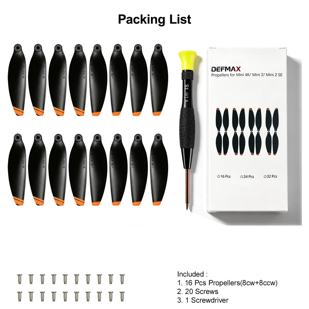 16-Pack Replacement Propellers with Magnetic Screwdriver for DJI Mini 4K, Mini 2, Mini 2 SE