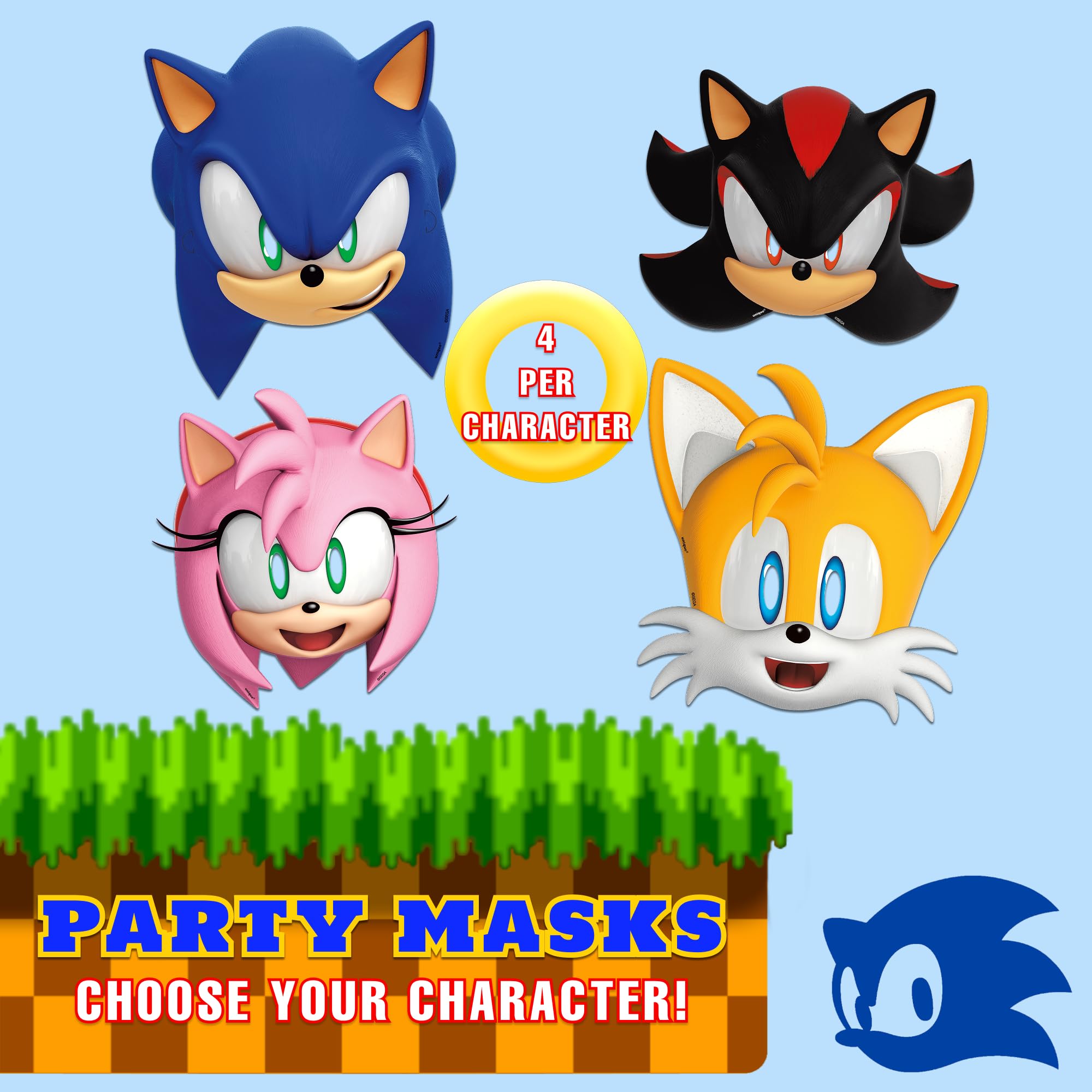 16-Pack Sonic the Hedgehog Party Masks with Sticker - Officially Licensed Birthday Supplies
