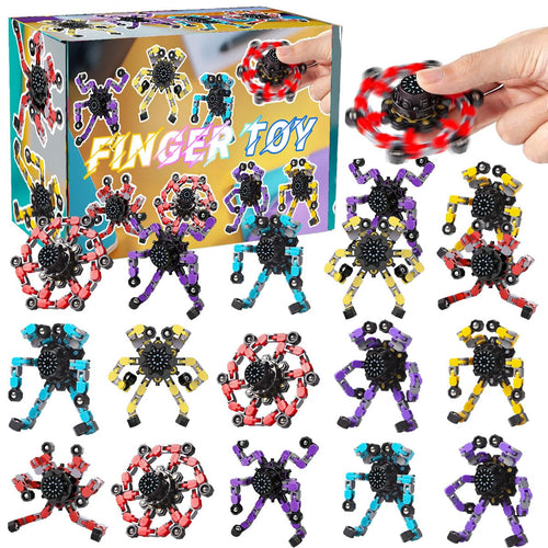 16-Pack Transformable Fidget Spinner Toys – Sensory Stress Relief Chain DIY Robot Set with Gift Box for Kids