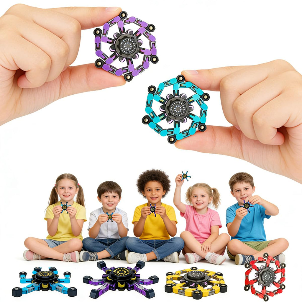 16-Pack Transformable Fidget Spinner Toys – Sensory Stress Relief Chain DIY Robot Set with Gift Box for Kids