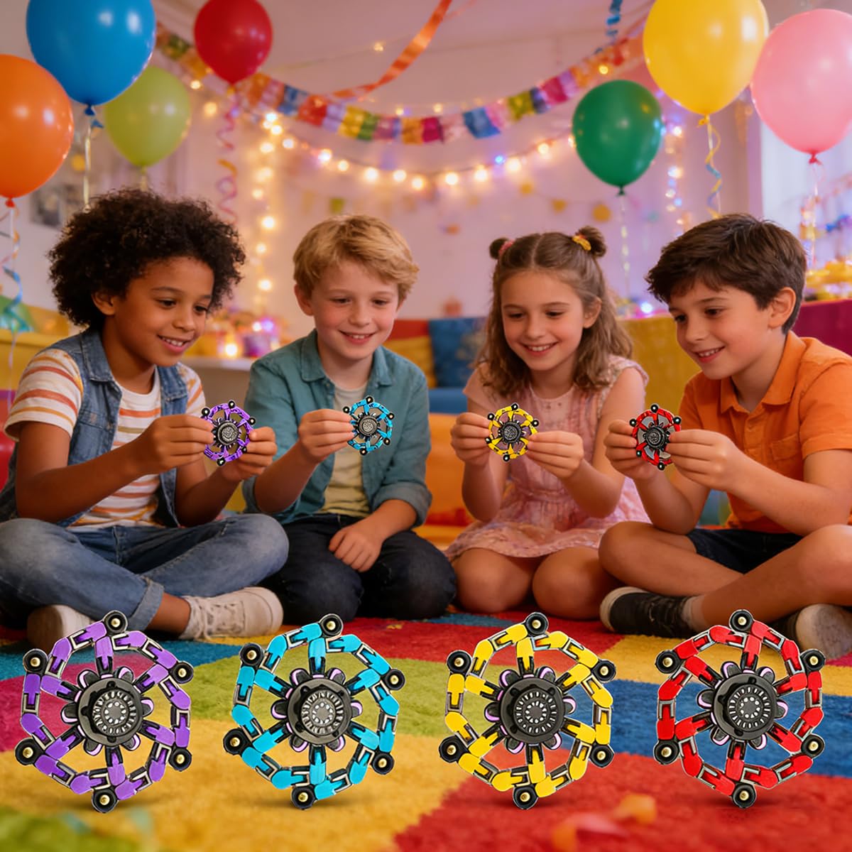 16-Pack Transformable Fidget Spinner Toys – Sensory Stress Relief Chain DIY Robot Set with Gift Box for Kids