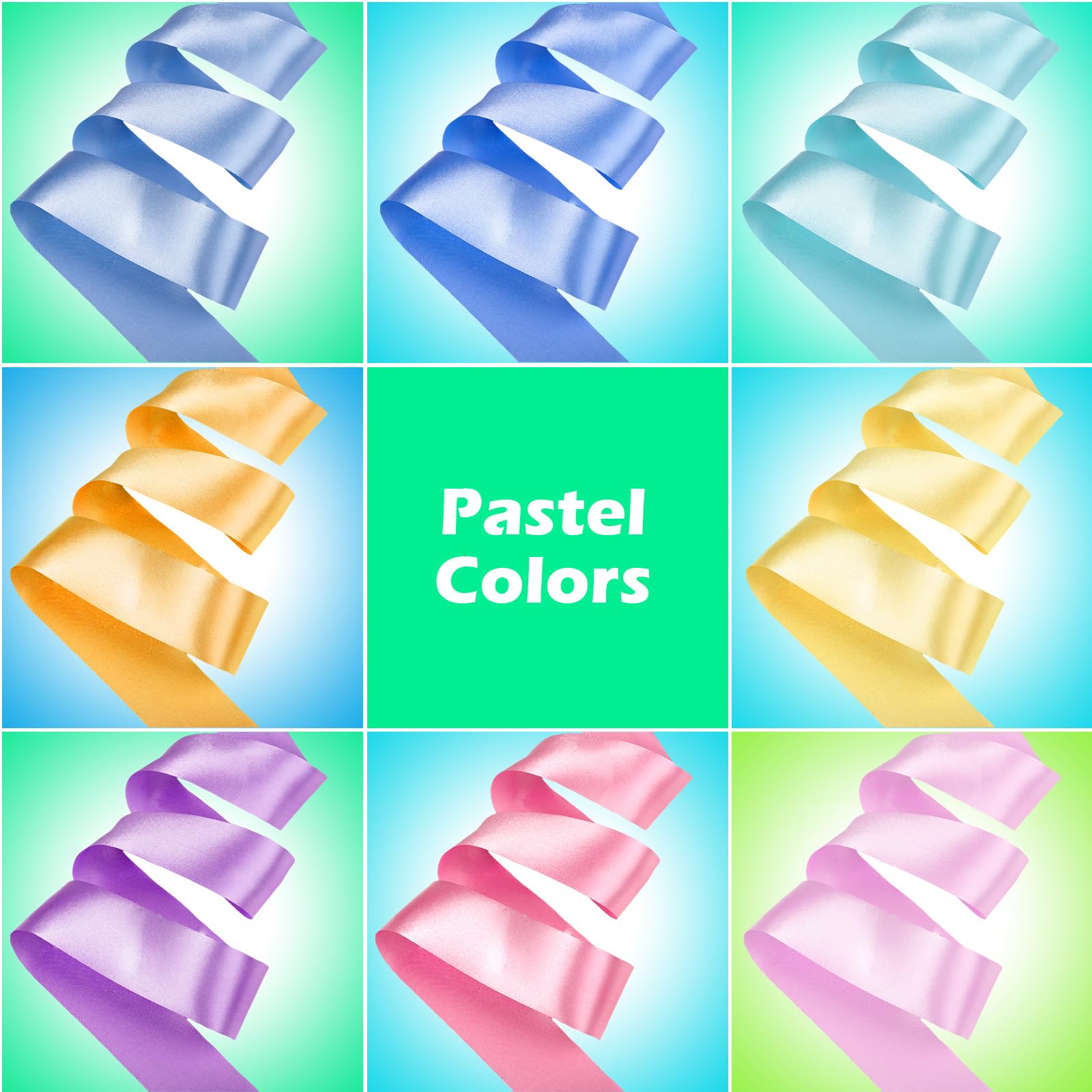 16 Pastel Rainbow Gymnastics Dance Ribbons for Kids Party Favors – 8 Colors, 6.5ft Satin Silk Ribbon Wands