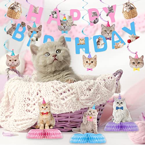 16 Pcs Cat Birthday Party Decorations Set - Banner, Cutouts, Swirls & Centerpieces