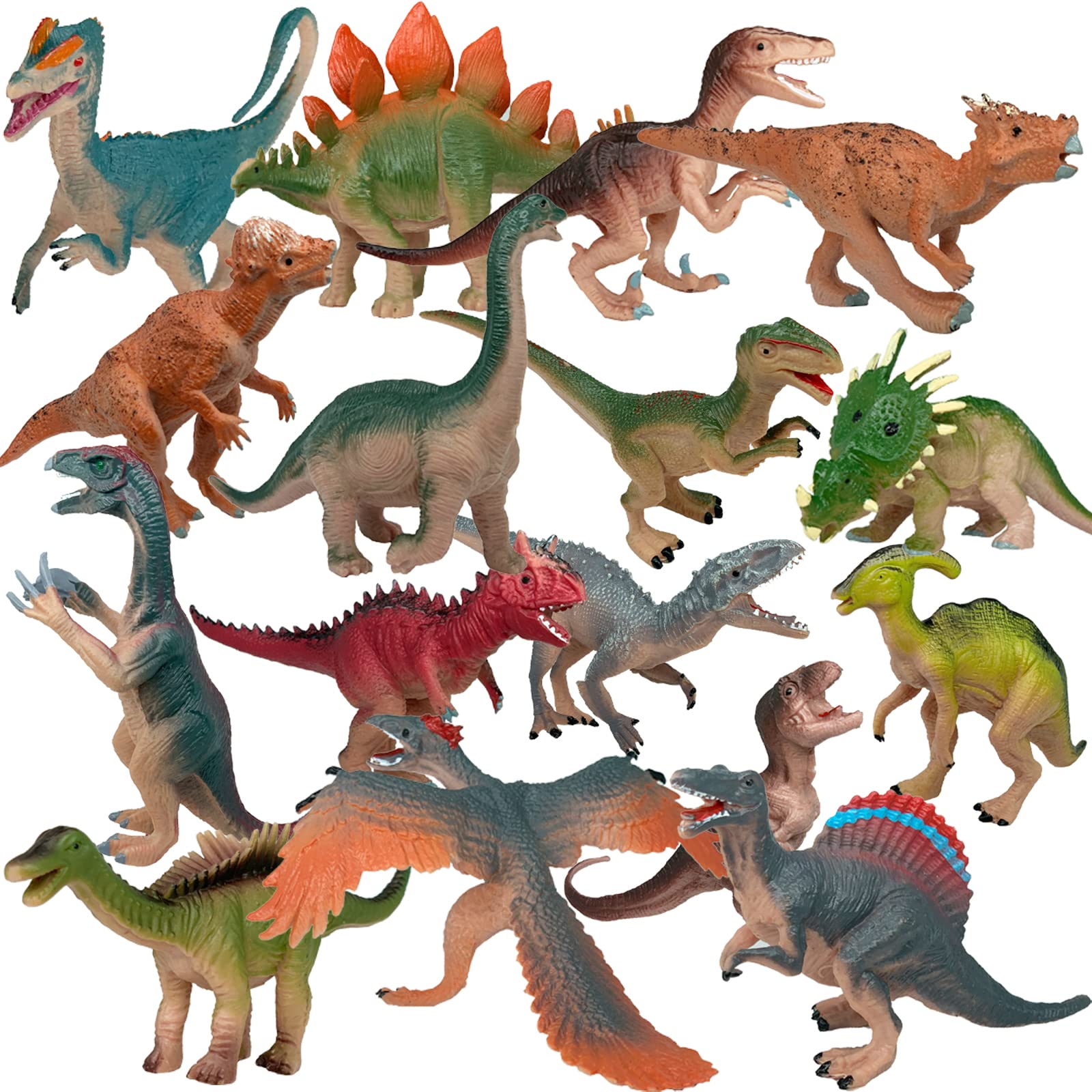 16-Piece Dinosaur Figures Set by Gemini&Genius – Party Favors, Cake Toppers & Gifts