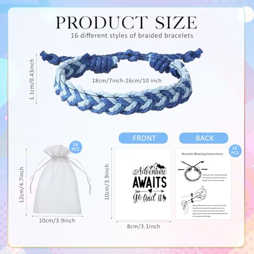 16-Piece Handmade Friendship Bracelet Set – Braided Adjustable Party Favors with Cards