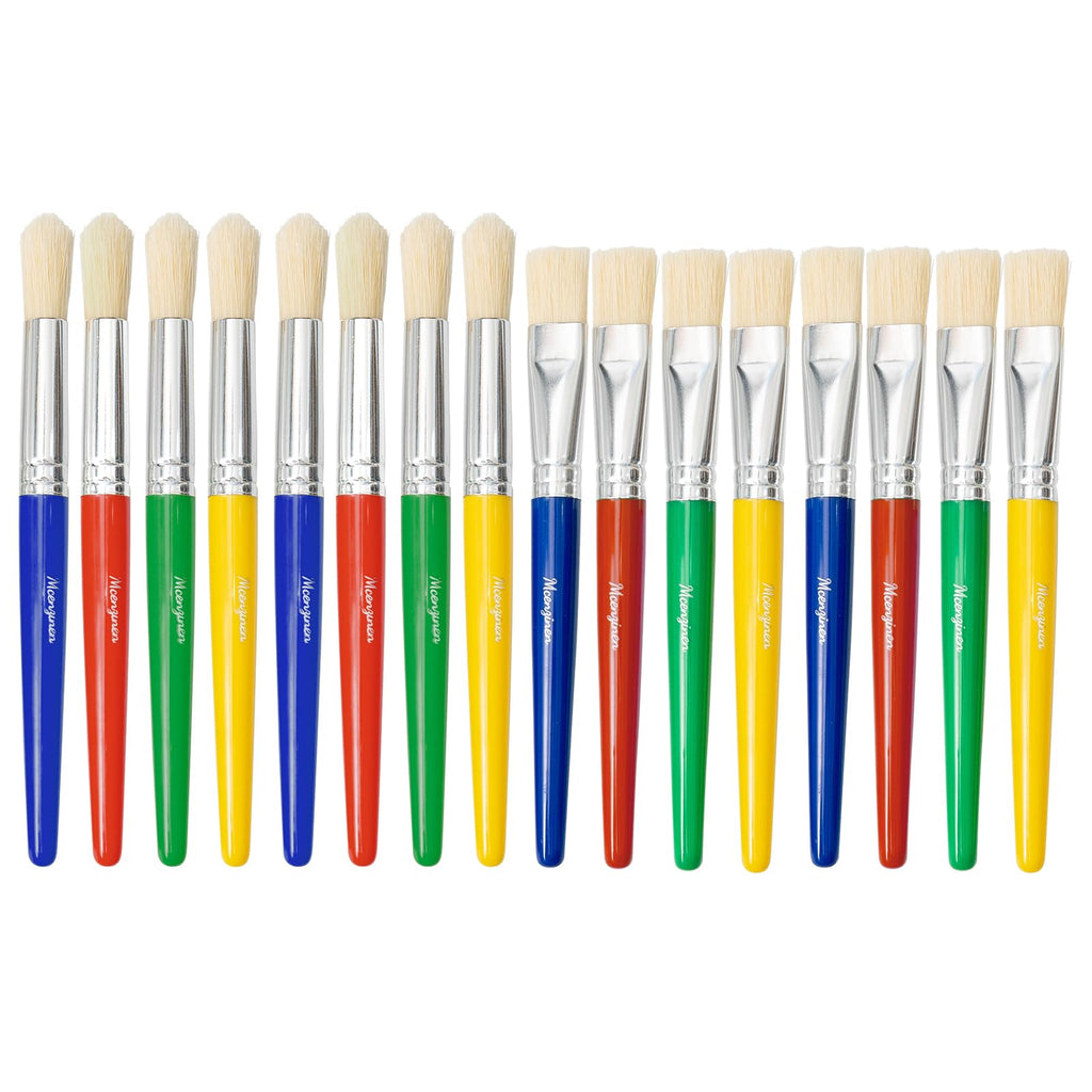 16-Piece Non-Toxic Paint Brush Set for Kids Ages 3-8 - Washable Nylon Bristles by Mcenzinen