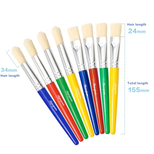16-Piece Non-Toxic Paint Brush Set for Kids Ages 3-8 - Washable Nylon Bristles by Mcenzinen