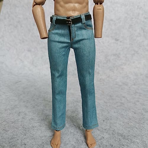 1/6 Scale Blue Jeans Pants for 12" Male Action Figures – Light Blue with Belt