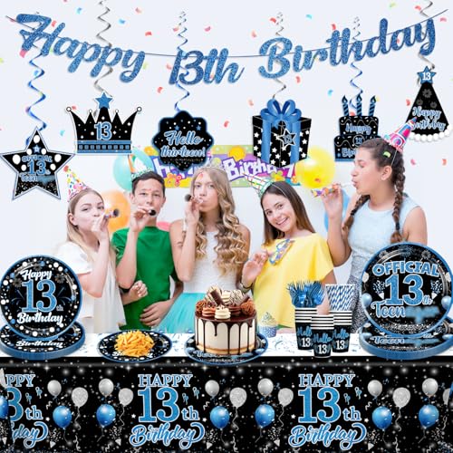 160 Pcs 13th Birthday Boy Party Decoration Set - Plates, Napkins, Banner & More