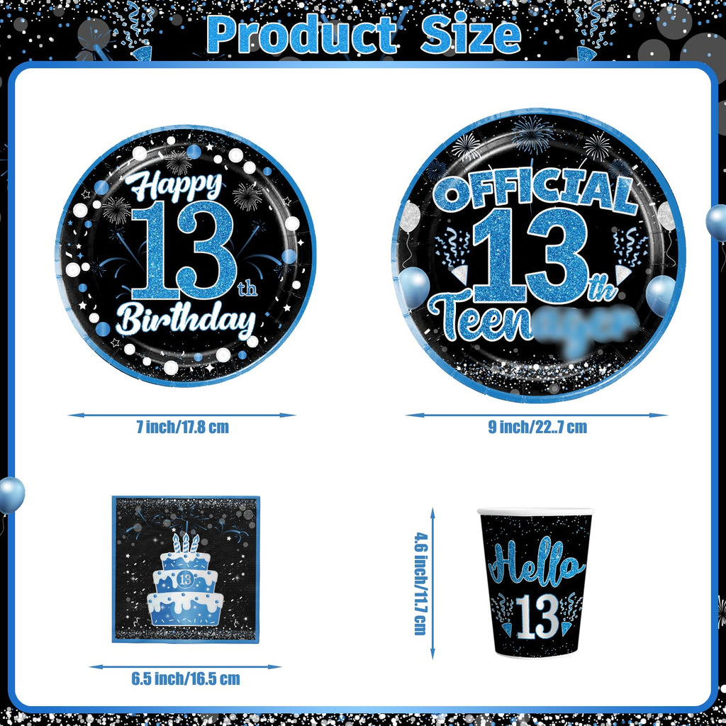 160 Pcs 13th Birthday Boy Party Decoration Set - Plates, Napkins, Banner & More
