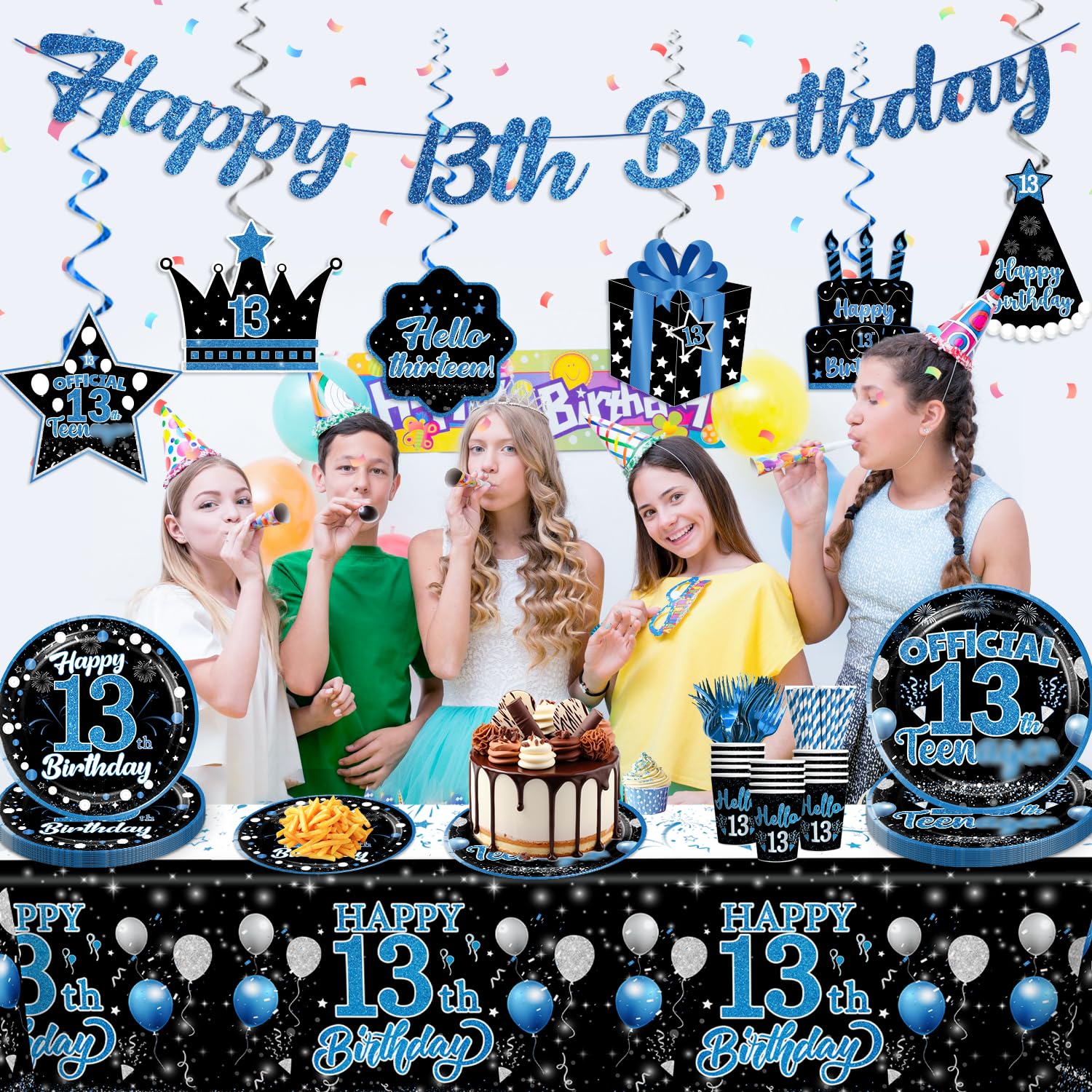 160 Pcs 13th Birthday Boy Party Decoration Set - Plates, Napkins, Banner & More
