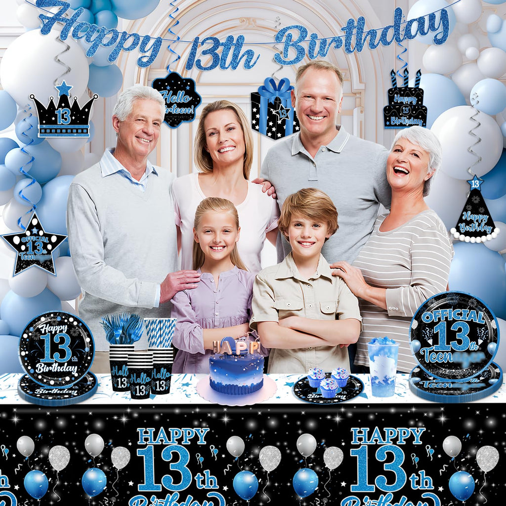 160 Pcs 13th Birthday Boy Party Decoration Set - Plates, Napkins, Banner & More
