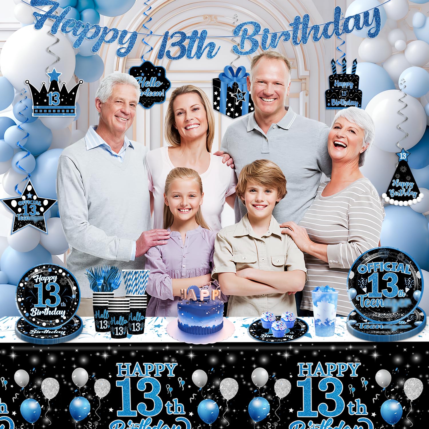 160 Pcs 13th Birthday Boy Party Decoration Set - Plates, Napkins, Banner & More