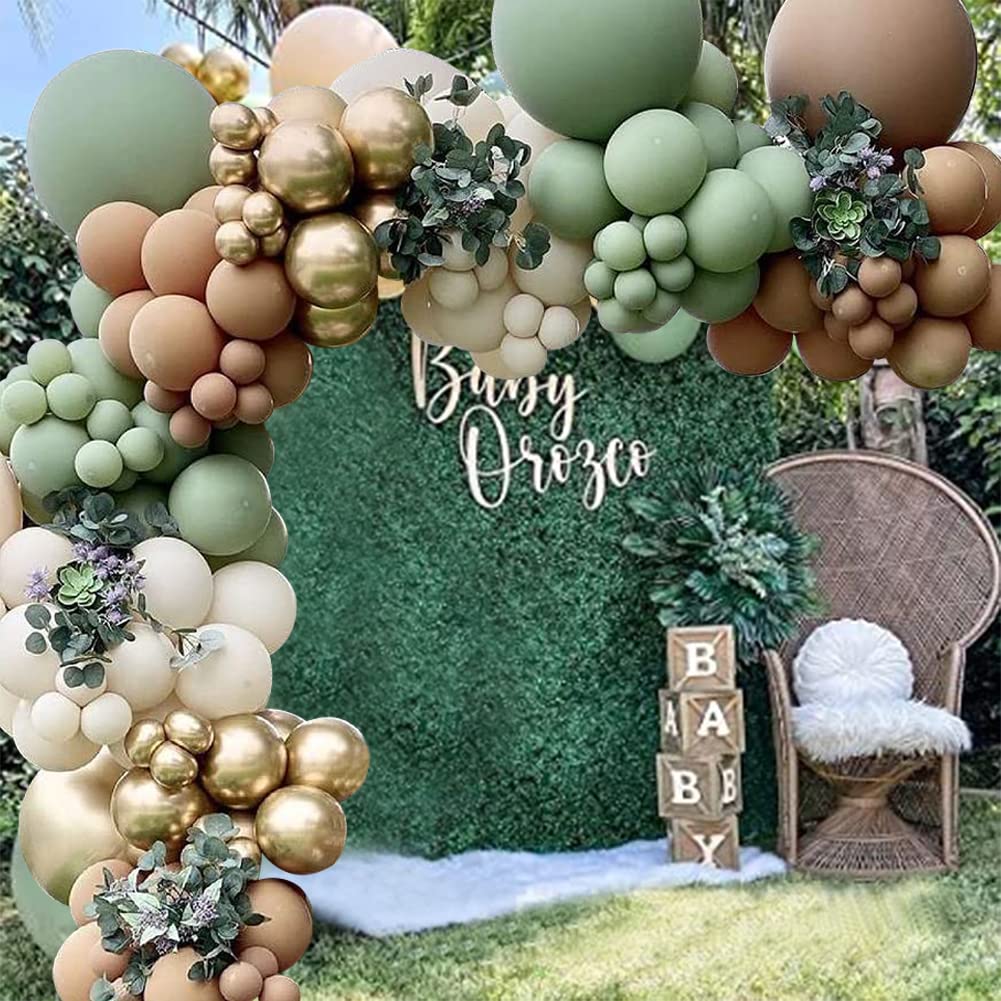 163 Pcs Sage Green Balloon Garland Kit – Natural Latex Jungle Safari Woodland Party Decorations for Baby Shower, Wild One Birthday
