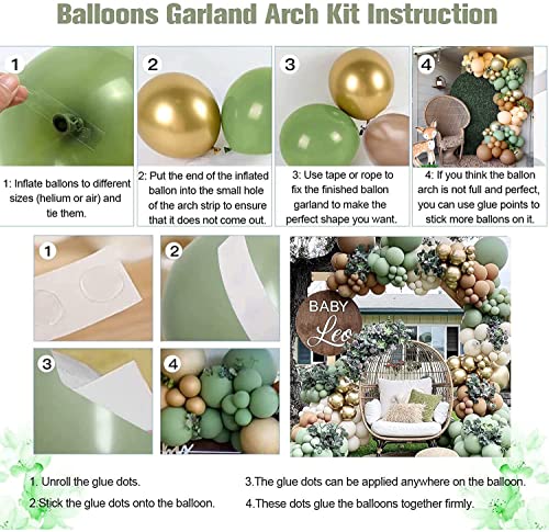 163 Pcs Sage Green Balloon Garland Kit – Natural Latex Jungle Safari Woodland Party Decorations for Baby Shower, Wild One Birthday
