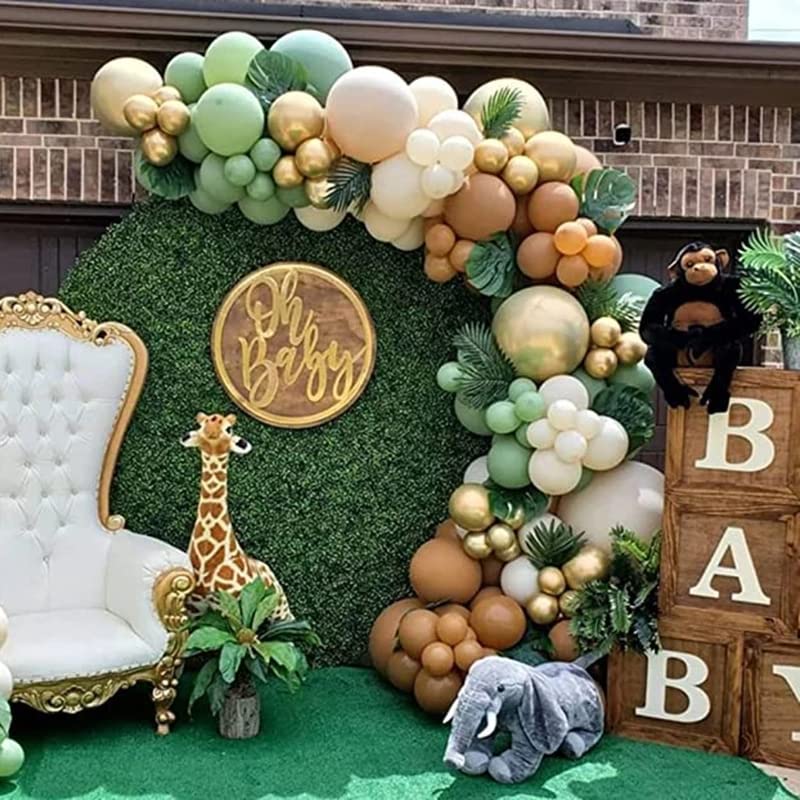 163 Pcs Sage Green Balloon Garland Kit – Natural Latex Jungle Safari Woodland Party Decorations for Baby Shower, Wild One Birthday