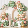 166-Piece Sage Green & Pastel Orange Balloon Garland Arch Kit – Eucalyptus, Gold Confetti, and More for Tropical Safari Wedding Baby Shower