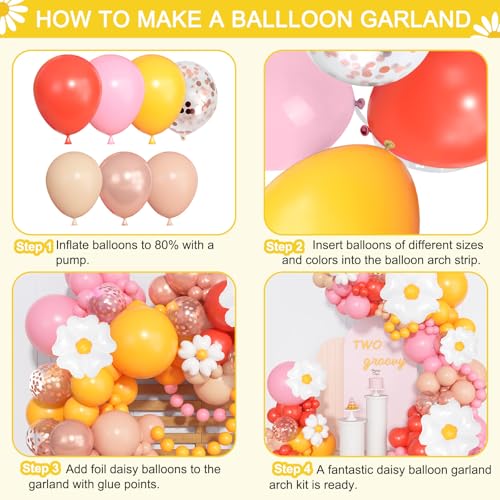 168Pcs Daisy Balloon Arch Garland Kit – Pastel Floral Balloons for Birthday, Baby Shower, Mother's Day & Groovy Parties