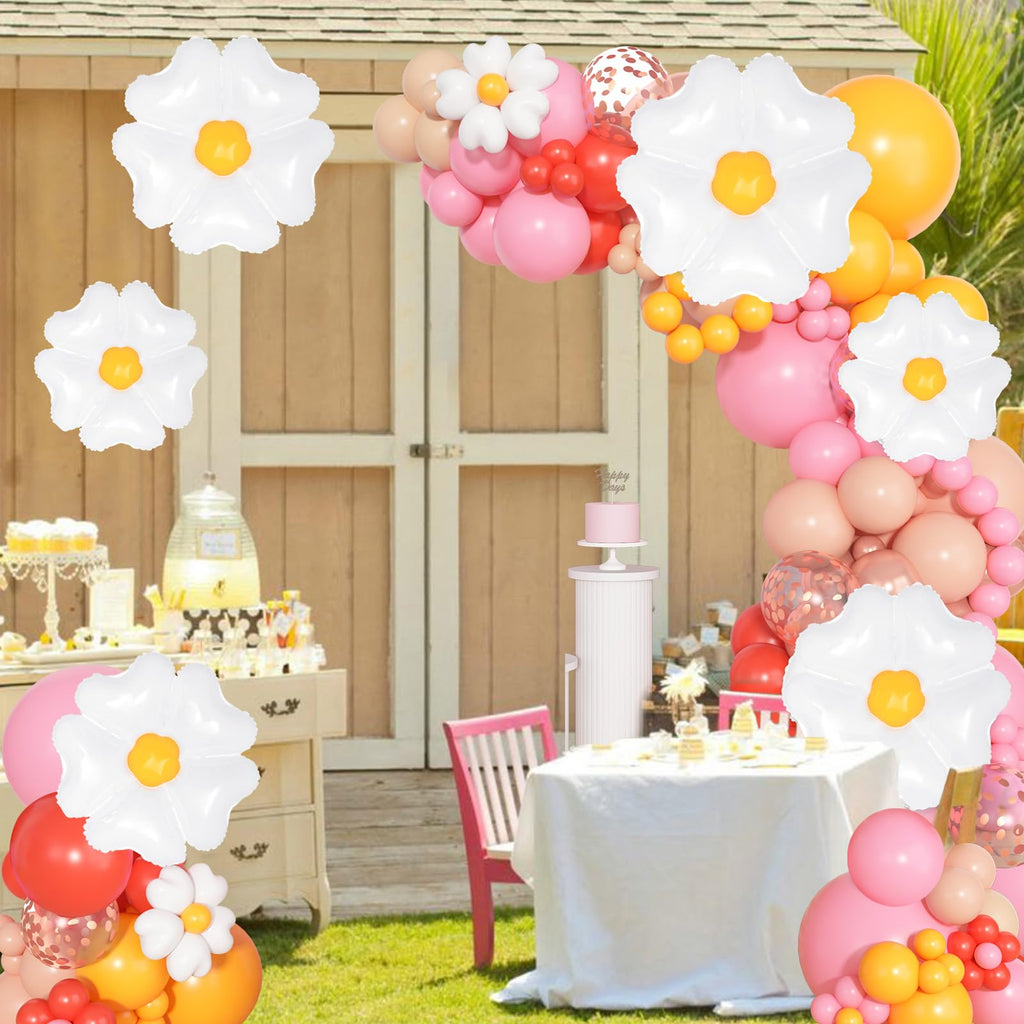 168Pcs Daisy Balloon Arch Garland Kit – Pastel Floral Balloons for Birthday, Baby Shower, Mother's Day & Groovy Parties