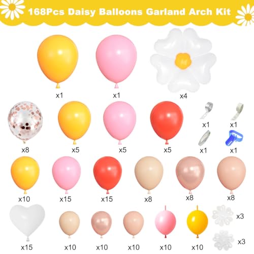 168Pcs Daisy Balloon Arch Garland Kit – Pastel Floral Balloons for Birthday, Baby Shower, Mother's Day & Groovy Parties