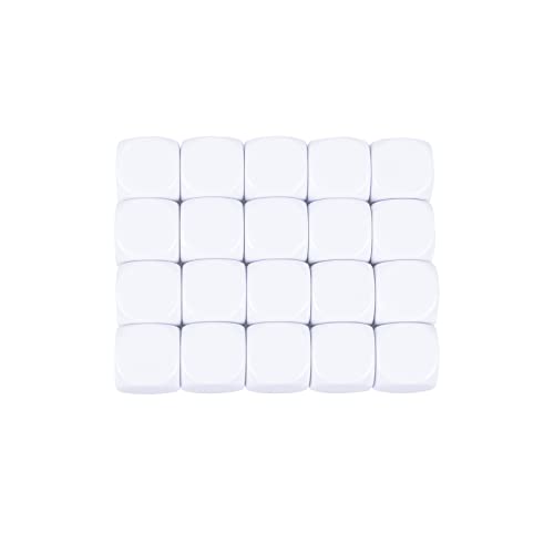 16mm Blank Acrylic Dice with Rounded Corners - 20 White Cubes for Crafts & Games