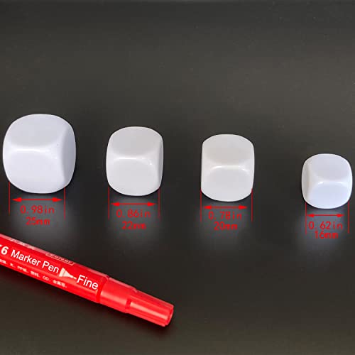 16mm Blank Acrylic Dice with Rounded Corners - 20 White Cubes for Crafts & Games
