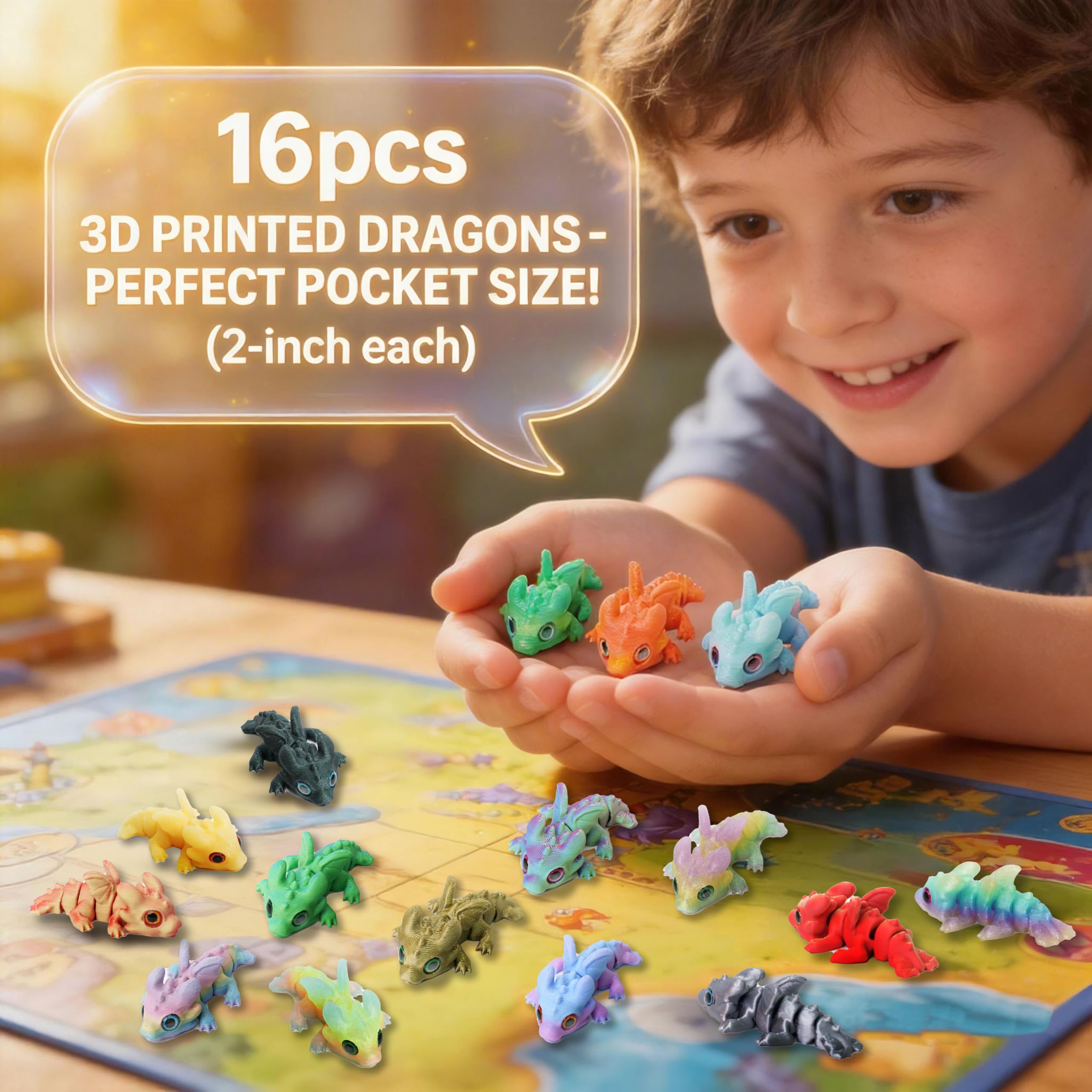 16Pcs Articulated Dragon Bulk - 3D Printed Fidget Toys, Classroom Rewards, Easter Basket Stuffers