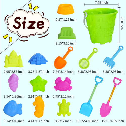 17-Piece Beach Toy Set for Kids – Bucket, Shovel, Molds, Rake & Sifter Sand Toys