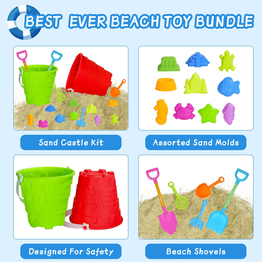 17-Piece Beach Toy Set for Kids – Bucket, Shovel, Molds, Rake & Sifter Sand Toys
