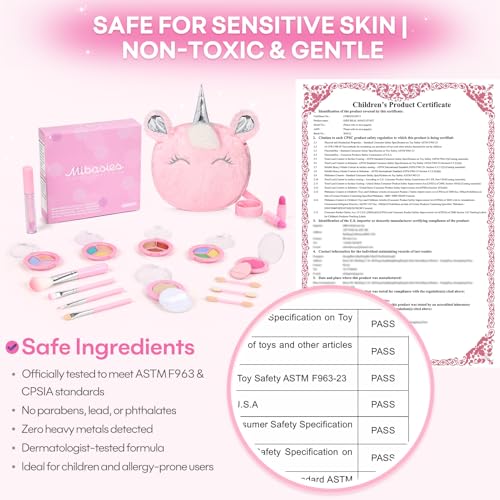 17-Piece Washable Makeup Kit for Kids 3-10 | Non-Toxic Unicorn Crossbody Bag Set