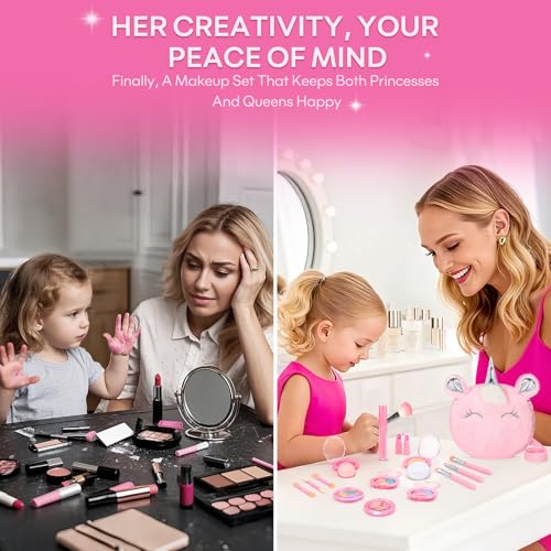 17-Piece Washable Makeup Kit for Kids 3-10 | Non-Toxic Unicorn Crossbody Bag Set