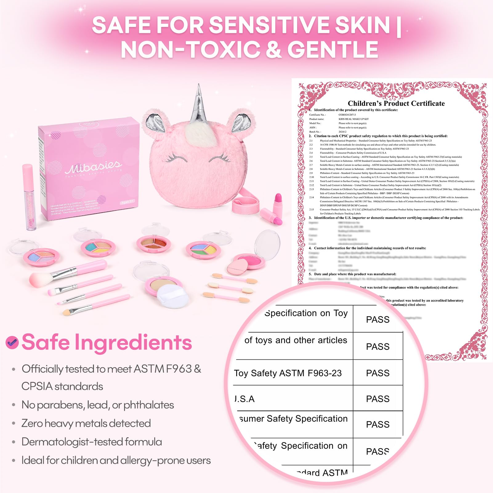 17-Piece Washable Makeup Kit for Kids 3-10 | Non-Toxic Unicorn Crossbody Bag Set