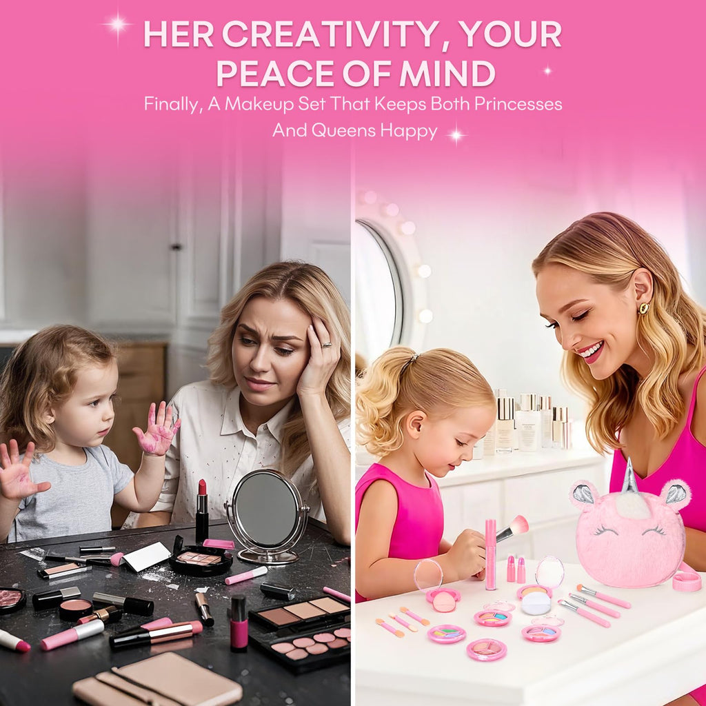 17-Piece Washable Makeup Kit for Kids 3-10 | Non-Toxic Unicorn Crossbody Bag Set