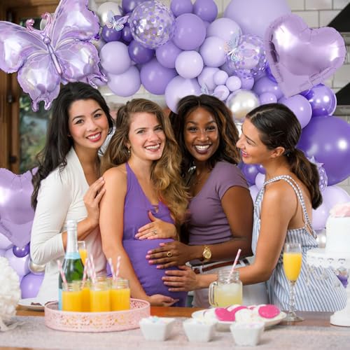 171-Piece Purple Butterfly Balloon Arch Kit with Foil Balloons and Garland Decorations for Birthday, Baby Shower, and Mother's Day Parties
