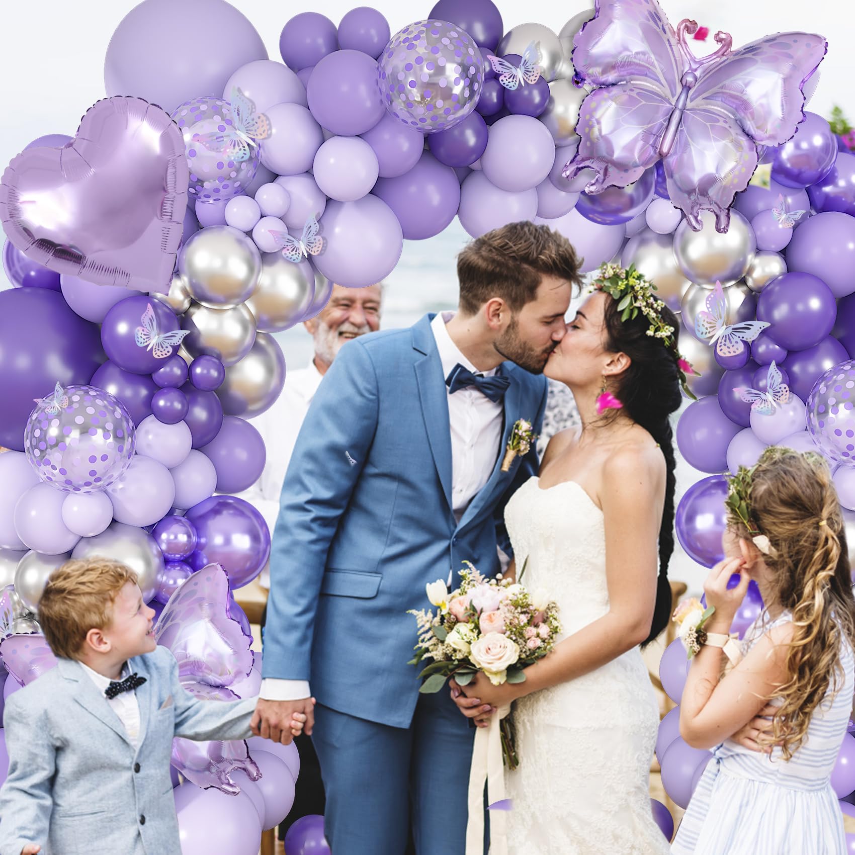171-Piece Purple Butterfly Balloon Arch Kit with Foil Balloons and Garland Decorations for Birthday, Baby Shower, and Mother's Day Parties