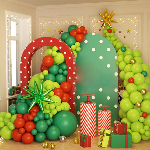 178-Piece Green and Red Balloon Arch Kit for Christmas Party Decorations