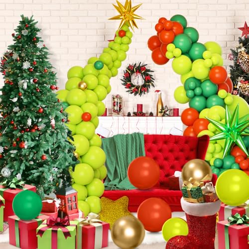 178-Piece Green and Red Balloon Arch Kit for Christmas Party Decorations