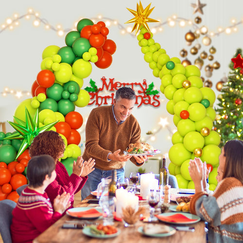 178-Piece Green and Red Balloon Arch Kit for Christmas Party Decorations