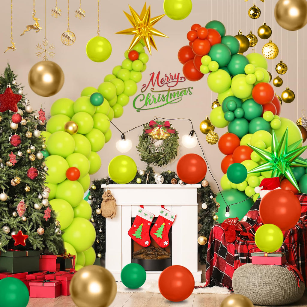 178-Piece Green and Red Balloon Arch Kit for Christmas Party Decorations