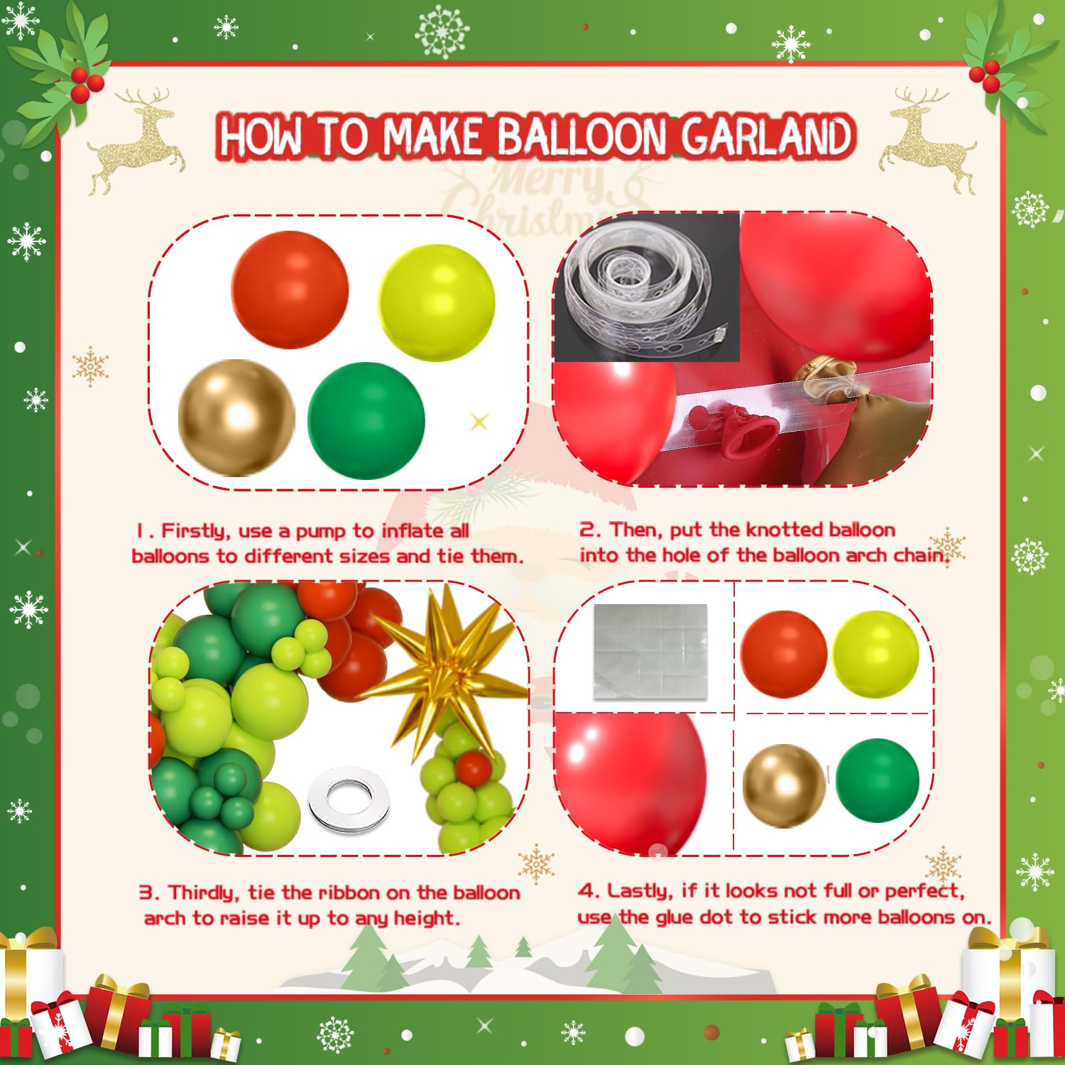 178-Piece Green and Red Balloon Arch Kit for Christmas Party Decorations