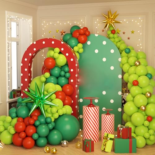178-Piece Green and Red Balloon Arch Kit for Christmas Party Decorations
