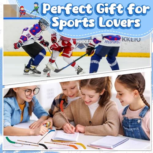 18 Hockey Pencils with Erasers & 8 Sharpeners - 9-Inch Stick Design, Black, Fun for Sports Fans