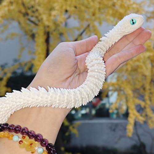 18-Inch 3D Printed Snake Fidget Toy with Dragon Egg – Stress Relief Desk Decor (White)