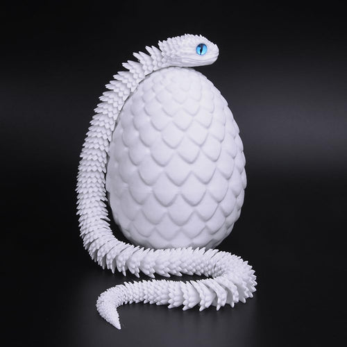 18-Inch 3D Printed Snake Fidget Toy with Dragon Egg – Stress Relief Desk Decor (White)