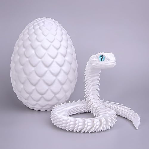 18-Inch 3D Printed Snake Fidget Toy with Dragon Egg – Stress Relief Desk Decor (White)