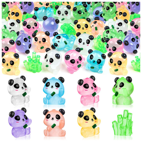 18 Luminous Mini Resin Panda Figurines with 2 Bamboo – Glow in the Dark Panda Set for Cake Toppers, Dollhouse, and DIY Crafts