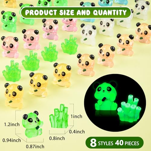 18 Luminous Mini Resin Panda Figurines with 2 Bamboo – Glow in the Dark Panda Set for Cake Toppers, Dollhouse, and DIY Crafts